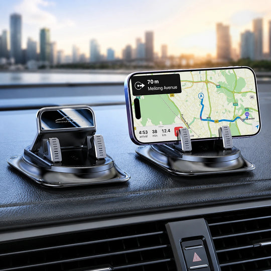 Dashboard car phone holder in use
