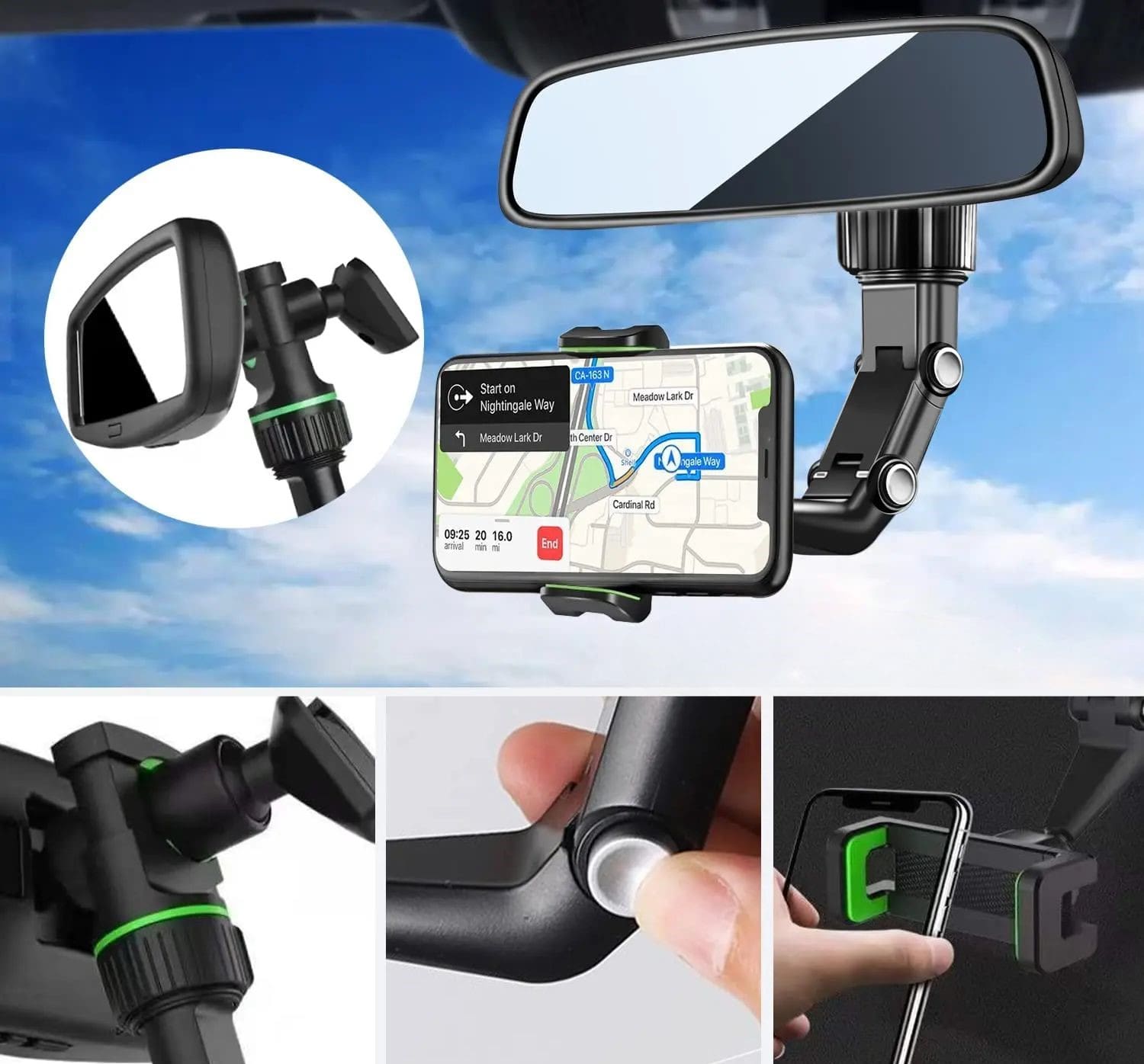 Rearview Mirror Phone Holder